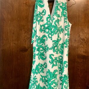♥️Green and White Backless Dress 👗 w/ties Sz S ~ fully lined 👌🏻